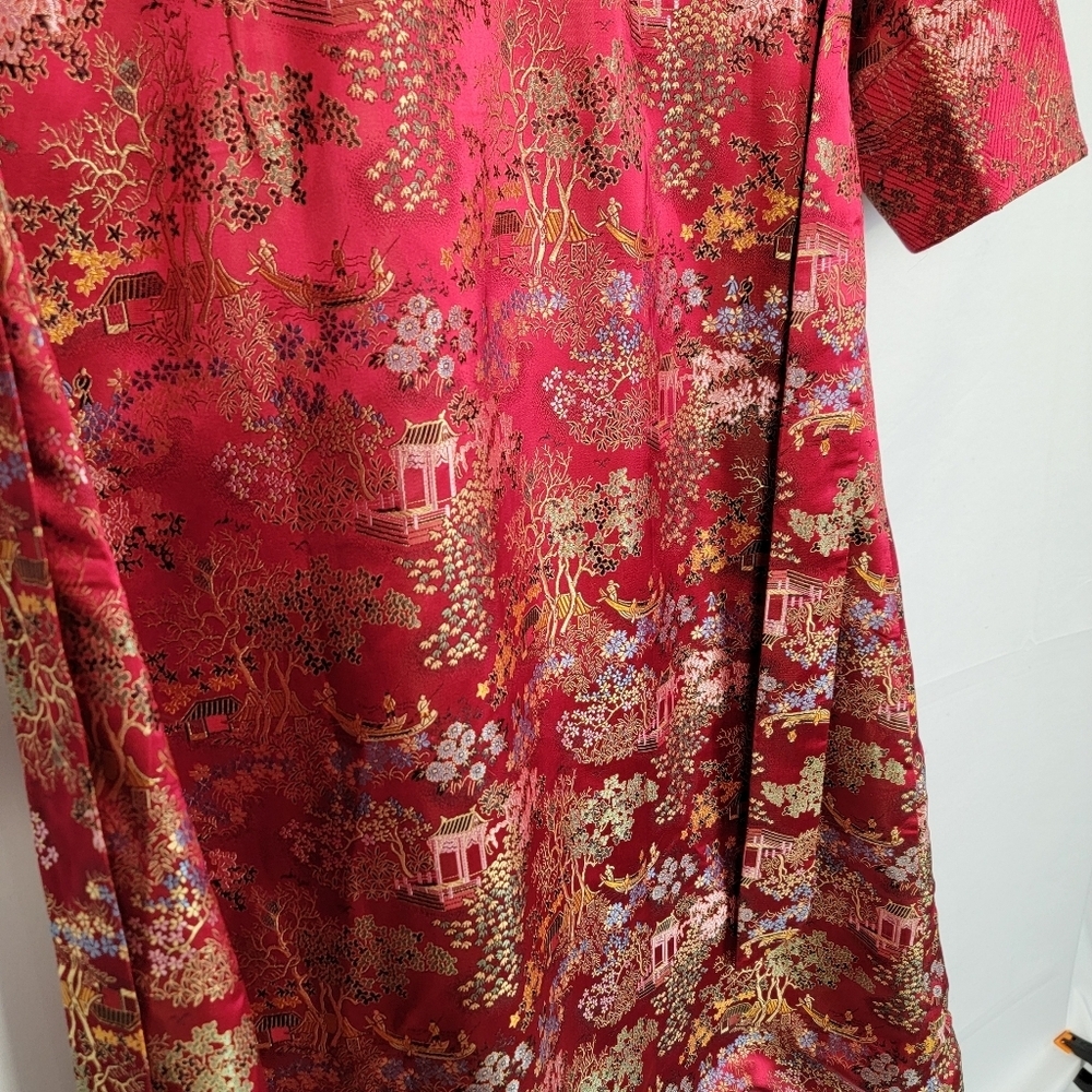 Vintage Kimono Robe Red Brocade Robe #3003 - Picture 6 of 14